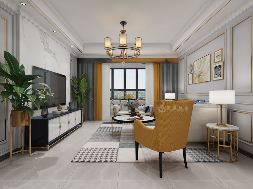 宮園學(xué)府四居室148平米現代美式風格客廳