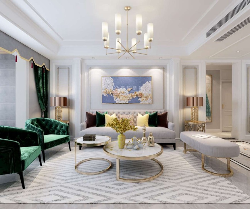 華遠(yuǎn)楓悅四居室140平米美式輕奢風格客廳