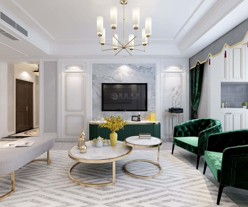 華遠(yuǎn)楓悅四居室140平米美式輕奢風格電(diàn)視牆