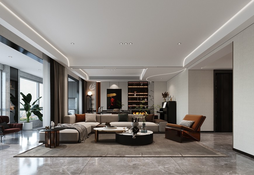 華清學(xué)府城四居室167平米現代簡約風格客廳