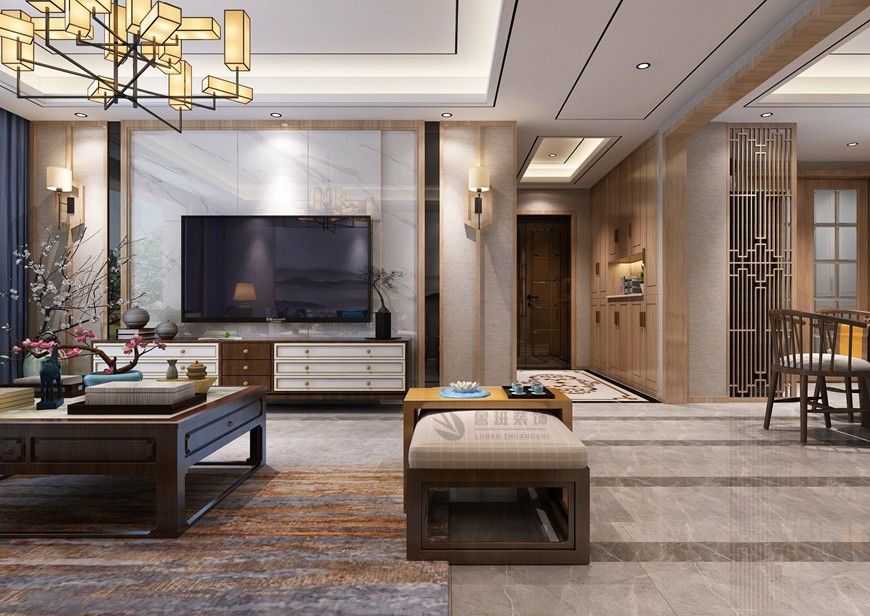 金地西沣公(gōng)元三居室160平米新(xīn)中(zhōng)式風格電(diàn)視背景牆