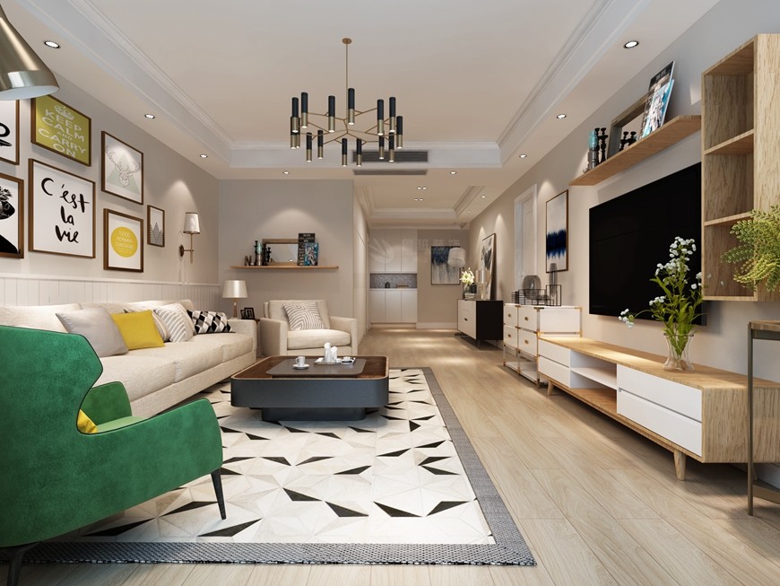 西安(ān)魯班裝(zhuāng)飾林隐天下136平米三居室北歐風設計張丁傑主筆(bǐ)設計——客廳設計效果圖