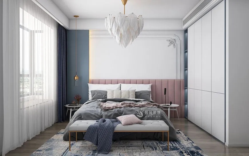 西安(ān)魯班裝(zhuāng)飾出品德(dé)傑國(guó)際城140平米治愈糖果色北歐風郭偉設計師主筆(bǐ)——主卧設計效果圖