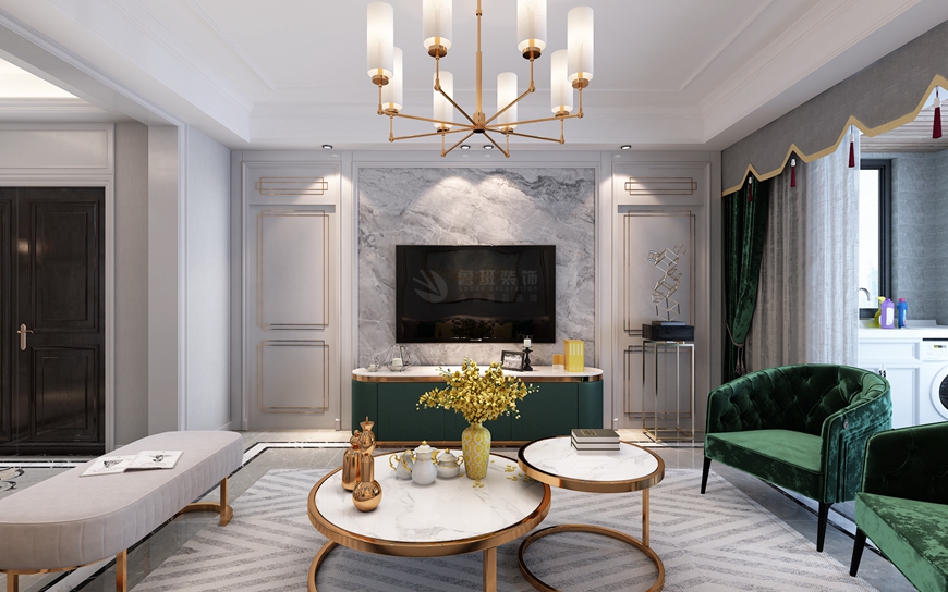 西安(ān)魯班裝(zhuāng)飾出品天創雲墅170平米四居室美式輕奢塗黎設計師主筆(bǐ)——客廳電(diàn)視背景牆設計效果圖