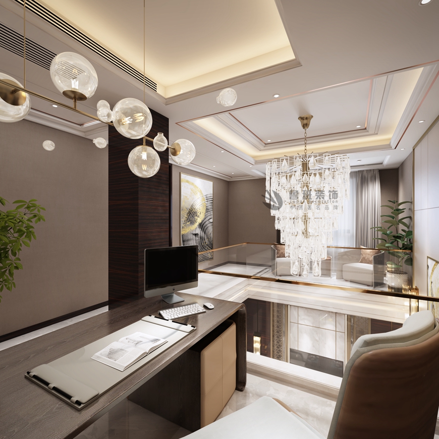 西安(ān)魯班裝(zhuāng)飾出品中(zhōng)建昆明瀾庭230平米現代輕奢設計楊立邦設計師主筆(bǐ)——書房設計效果圖