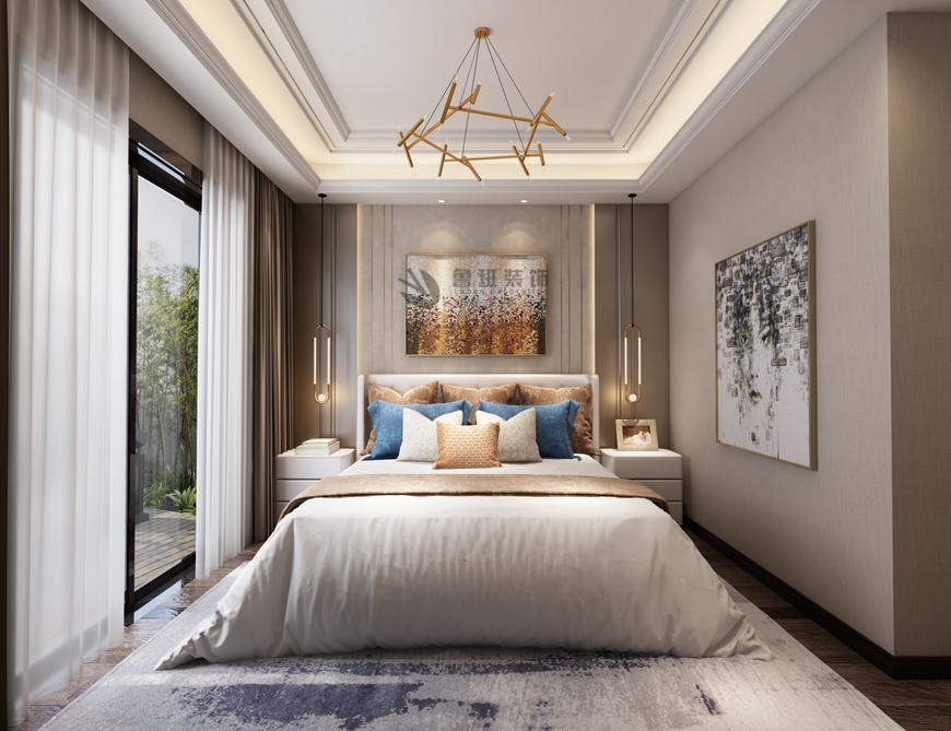 西安(ān)魯班裝(zhuāng)飾出品中(zhōng)建昆明瀾庭230平米現代輕奢設計楊立邦設計師主筆(bǐ)——次卧設計效果圖