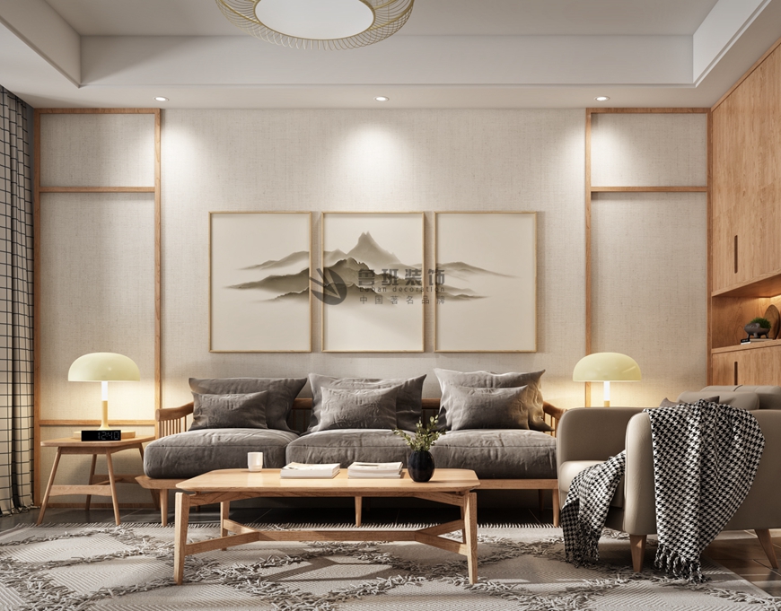 西安(ān)魯班裝(zhuāng)飾出品萬達天樾170平米四居室日式北歐風楊立邦設計師主筆(bǐ)設計——客廳沙發背景牆設計效果圖